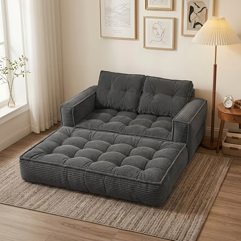 Sofá cama doble tapizado, plegable y convertible, ideal para espacios pequeños como apartamentos, residencias estudiantiles o salas de estar pequeñas. Puede utilizarse para relajarse, leer o tomar una siesta.