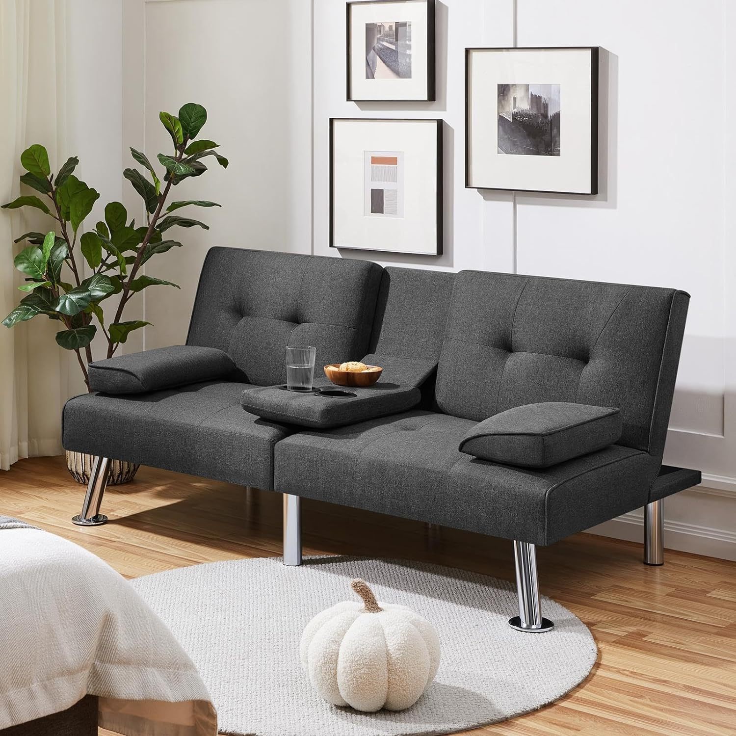 Yaheetech - Sofá Cama Convertible Ajustable, Moderno sillón reclinable de Piel sintética Reversible, sofá Cama Plegable, reposabrazos extraíbles, portavasos, 3 ángulos, Capacidad de 700 Libras, Color