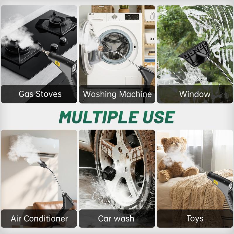 Limpiador de vapor portátil de mano con 10 accesorios, niveles ajustables, calentamiento rápido, ideal para cocina, baño, azulejos y limpieza de autos.