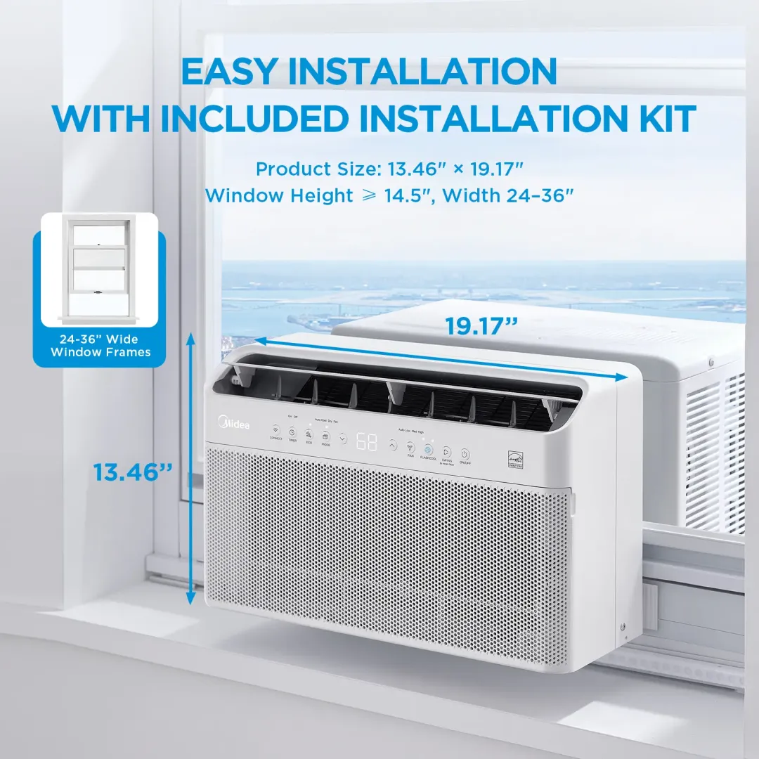 Nuevo aire acondicionado de ventana inteligente con tecnología Inverter y diseño en forma de U (8K/10K/12K BTU, modelo 2026); enfría hasta 450 pies cuadrados; funcionamiento ultrasilencioso y flexibilidad para mantener la ventana abierta; compatible con A