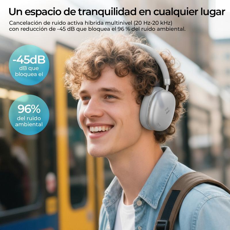 Mejores que los AirPods Max Audífonos HAVIT SPACE S1 Diadema | ANC Híbrido -45dB | Batería 100 Horas | Bluetooth 6.0 | Audio Hi-Res LHDC | Espuma Memoria Cómodos Todo el Día| 5 Micrófonos ENC Llamadas Nítidas | Carga Rápida 5min=5h | Audio Espacial | Cone