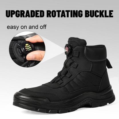 Furuian Steel Toe Boots for Men Women- Work shoes Work boots Stylish & Comfortable Safety Boots with Rotating Buckle Anti-Puncture Slip-Resistant Design Industrial Construction Puncture Proof Indestructible High Top Tactical Work Boots Summer Vibes