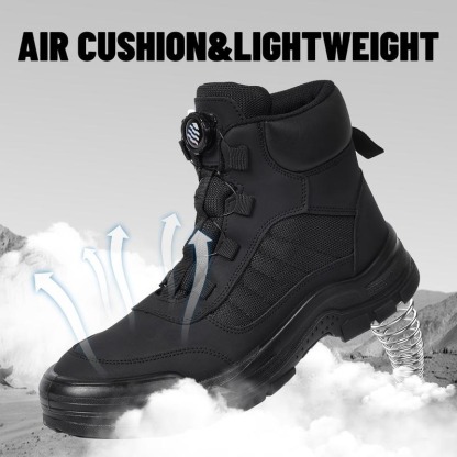 Furuian Steel Toe Boots for Men Women- Work shoes Work boots Stylish & Comfortable Safety Boots with Rotating Buckle Anti-Puncture Slip-Resistant Design Industrial Construction Puncture Proof Indestructible High Top Tactical Work Boots Summer Vibes