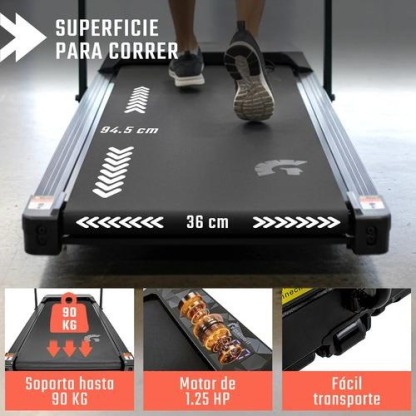 Caminadora Eléctrica Centurfit 1.5 HP Plegable 10 km/h con Control Remoto, Pantalla LED, Soporte para Celular, Portátil, Silenciosa, para Caminar y Trotar en Casa, Capacidad 90 kg, Negro