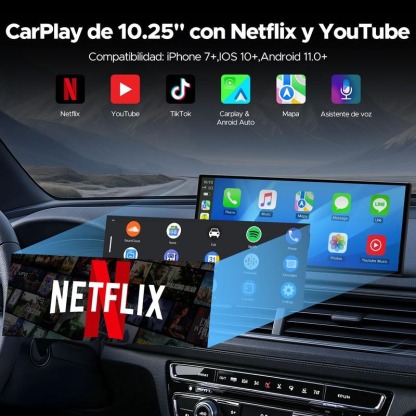 LAMTTO Pantalla Grande Inalámbrica CarPlay de 10.25” para Ver Netflix/YouTube/TikTok en Autos Antiguos & Kit de Cámara Trasera 720P Incluido, Sin Necesidad de Modificar el Auto, Funciona en Autos, Camiones y SUV de 12-24V - Hot Sale