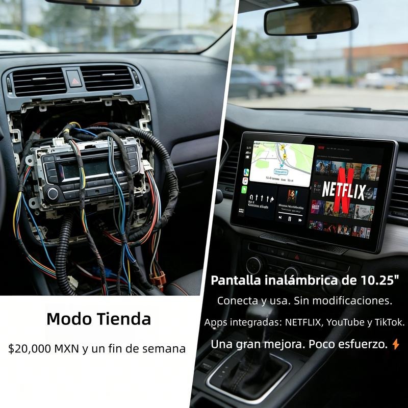LAMTTO Pantalla Grande Inalámbrica CarPlay de 10.25” para Ver Netflix/YouTube/TikTok en Autos Antiguos & Kit de Cámara Trasera 720P Incluido, Sin Necesidad de Modificar el Auto, Funciona en Autos, Camiones y SUV de 12-24V - Hot Sale