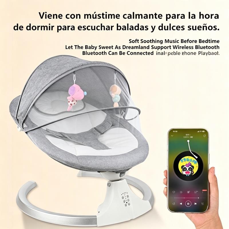 FLYBB Cuna mecedora eléctrica para bebé ajustable con mosquitero, ideal de 6 meses a 3 años