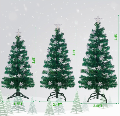 Juegoal Árbol de Navidad Artificial Verde Preiluminado de 3 pies, Mini Árboles de Navidad de Mesa de Fibra Óptica Iluminada con Luces que Cambian de Color, Copos de Nieve y Estrella Superior, Árbol