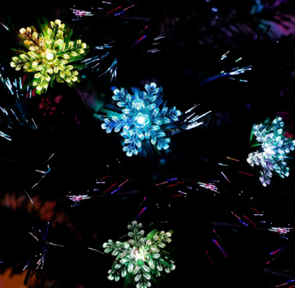 Juegoal Árbol de Navidad Artificial Verde Preiluminado de 3 pies, Mini Árboles de Navidad de Mesa de Fibra Óptica Iluminada con Luces que Cambian de Color, Copos de Nieve y Estrella Superior, Árbol