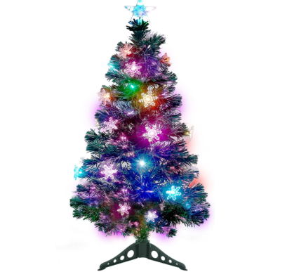 Juegoal Árbol de Navidad Artificial Verde Preiluminado de 3 pies, Mini Árboles de Navidad de Mesa de Fibra Óptica Iluminada con Luces que Cambian de Color, Copos de Nieve y Estrella Superior, Árbol