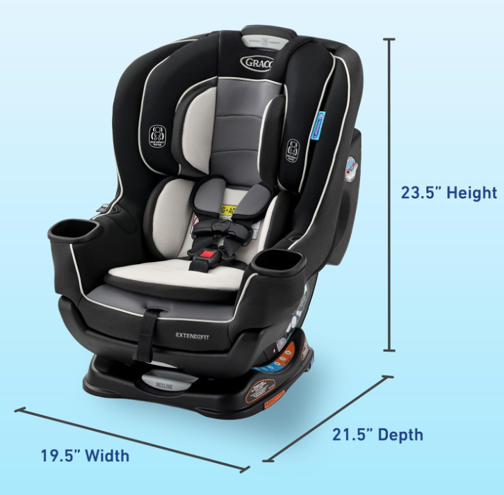 Asiento de coche convertible Graco Extend2Fit 3 en 1 para bebé, orientación hacia atrás y hacia adelante, panel de extensión ajustable para espacio extra para las piernas, Ashten