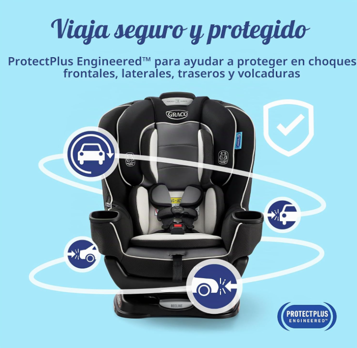 Asiento de coche convertible Graco Extend2Fit 3 en 1 para bebé, orientación hacia atrás y hacia adelante, panel de extensión ajustable para espacio extra para las piernas, Ashten