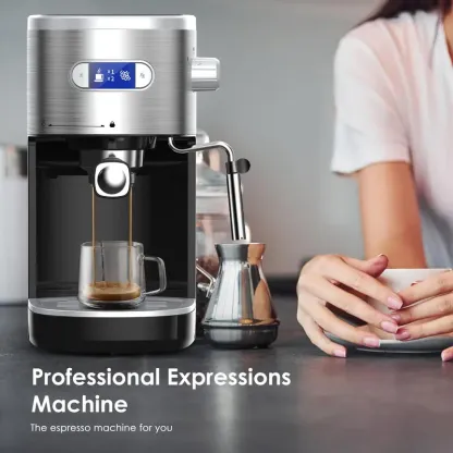 Máquina de espresso de 20 bares, cafetera semiautomática con varilla de vapor para espumar leche, compatible con cápsulas Nespresso, depósito de agua extraíble de 45 oz (1,3 l), ideal para capuchinos y lattes en casa, 1350 W.