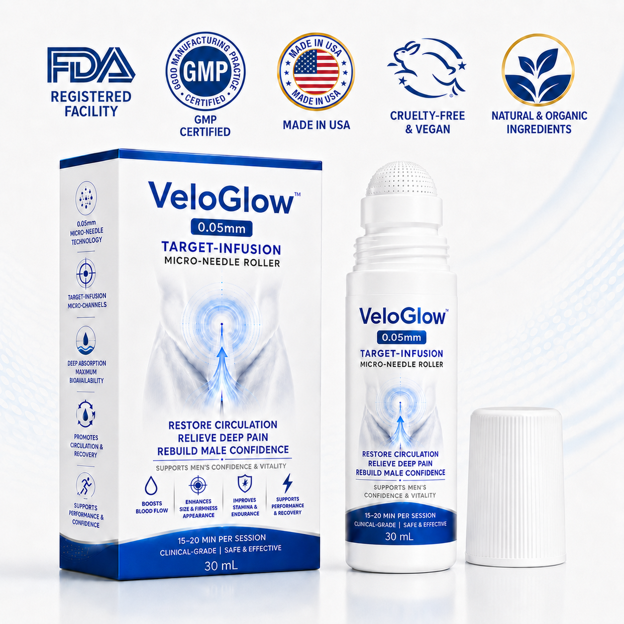 VeloGlow™ 0.05mm Target-Infusion Micro-Needle Roller — Restores Tissue Health, Enhances Rigidity & Stamina, Relieves Muscle & Joint Discomfort