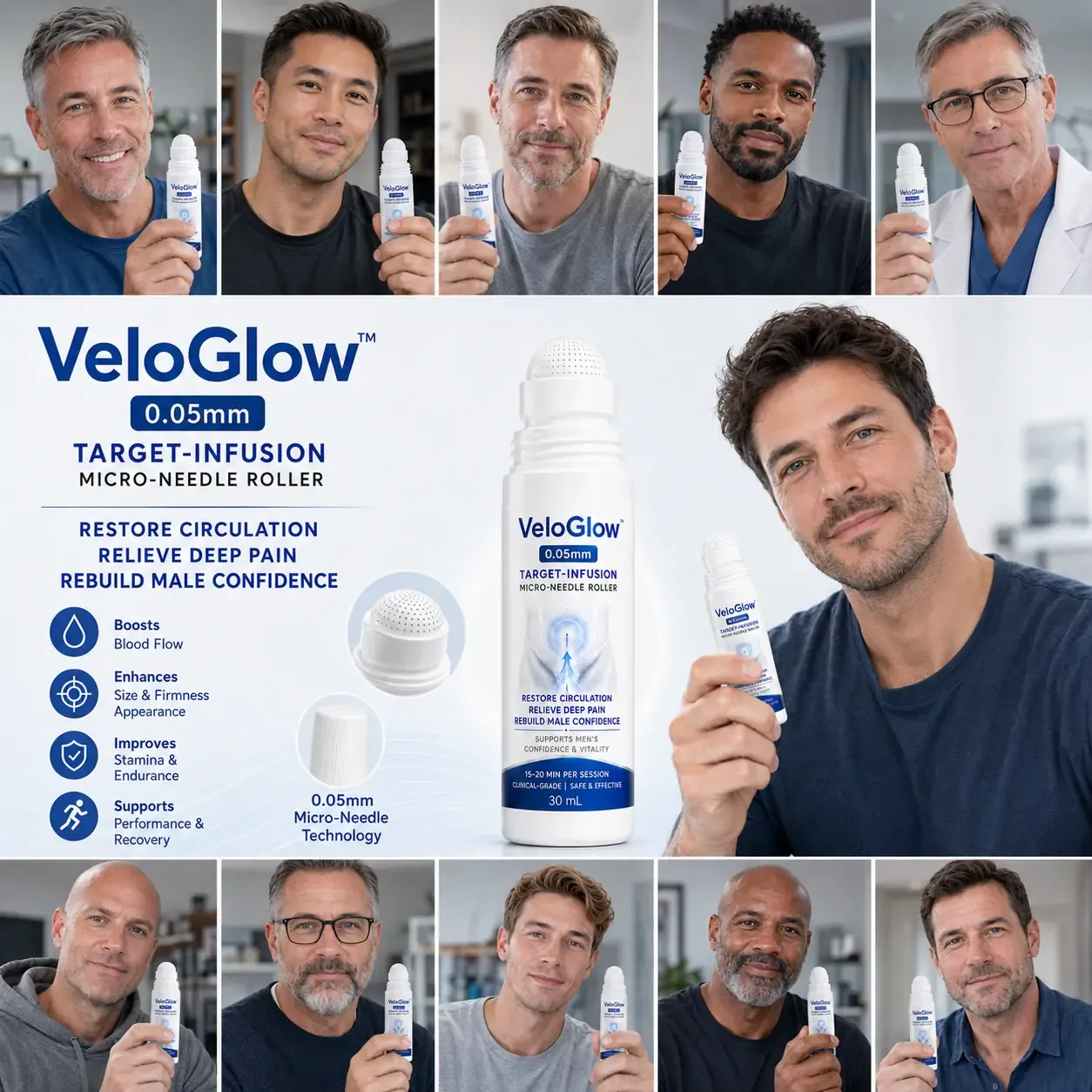 VeloGlow™ 0.05mm Target-Infusion Micro-Needle Roller — Restores Tissue Health, Enhances Rigidity & Stamina, Relieves Muscle & Joint Discomfort