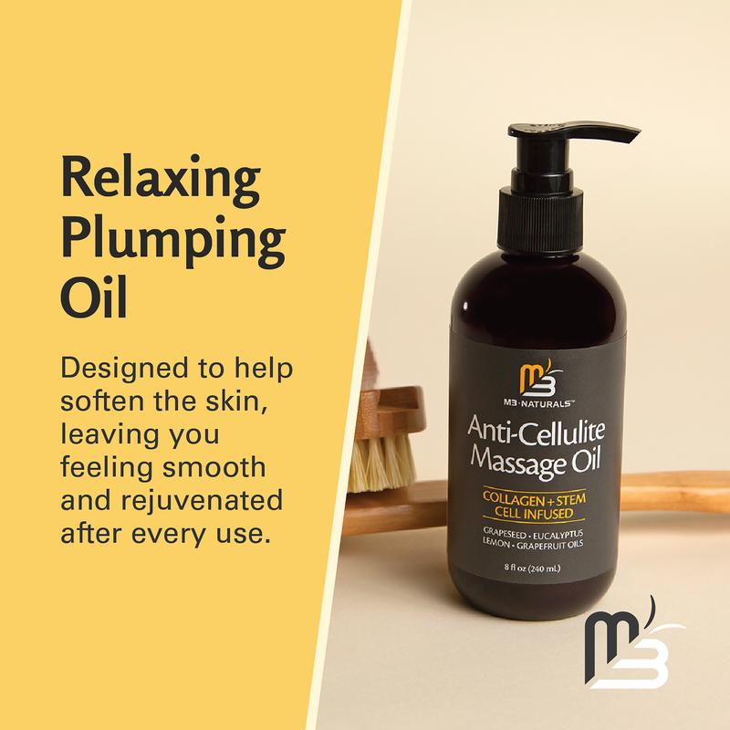 M3 Naturals Cellulite Massage Oil 8oz - Smooth the Appearance of Cellulite - Body Care & Skin Care Massage Oil - Topical Collagen and Plant Stem Cell Body Oil to Restore Texture and Elasticity - Soothing Body Oil