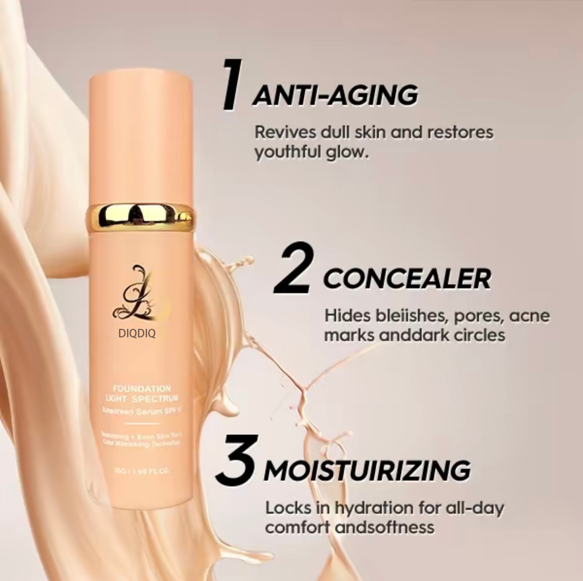 Foundation 4 in 1 - Medium Spectrum, Liquid Foundation for Flawless, Natural Looking Finish