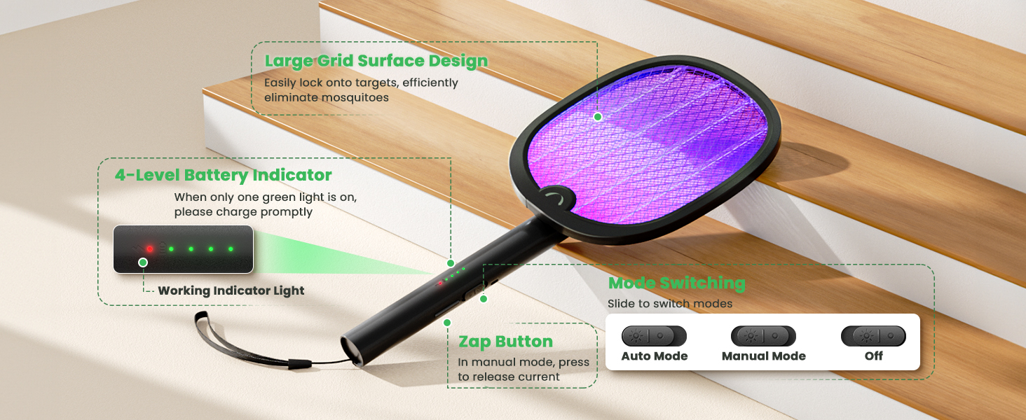 Electric Fly Swatter RECHARGEABLE Bug Zapper Racket