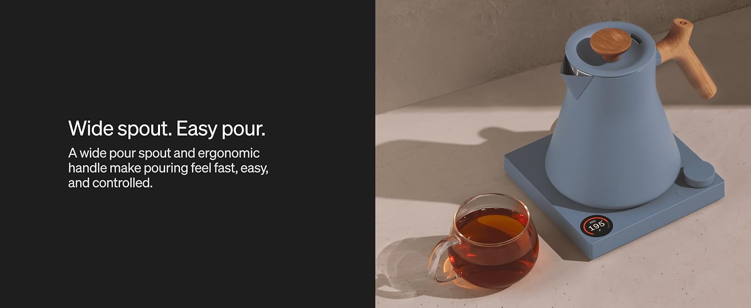 A wiide pour spout and ergonomic handle make pouring feel fast, easy, and controlled.