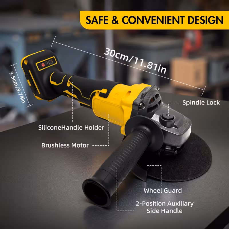 cordless angle grinder compatible with dewalt 20v battery grinder power tool with brushless motor 125 mm disc 4 variable   grinder sander for grinding polishing tool   no battery Product details 3