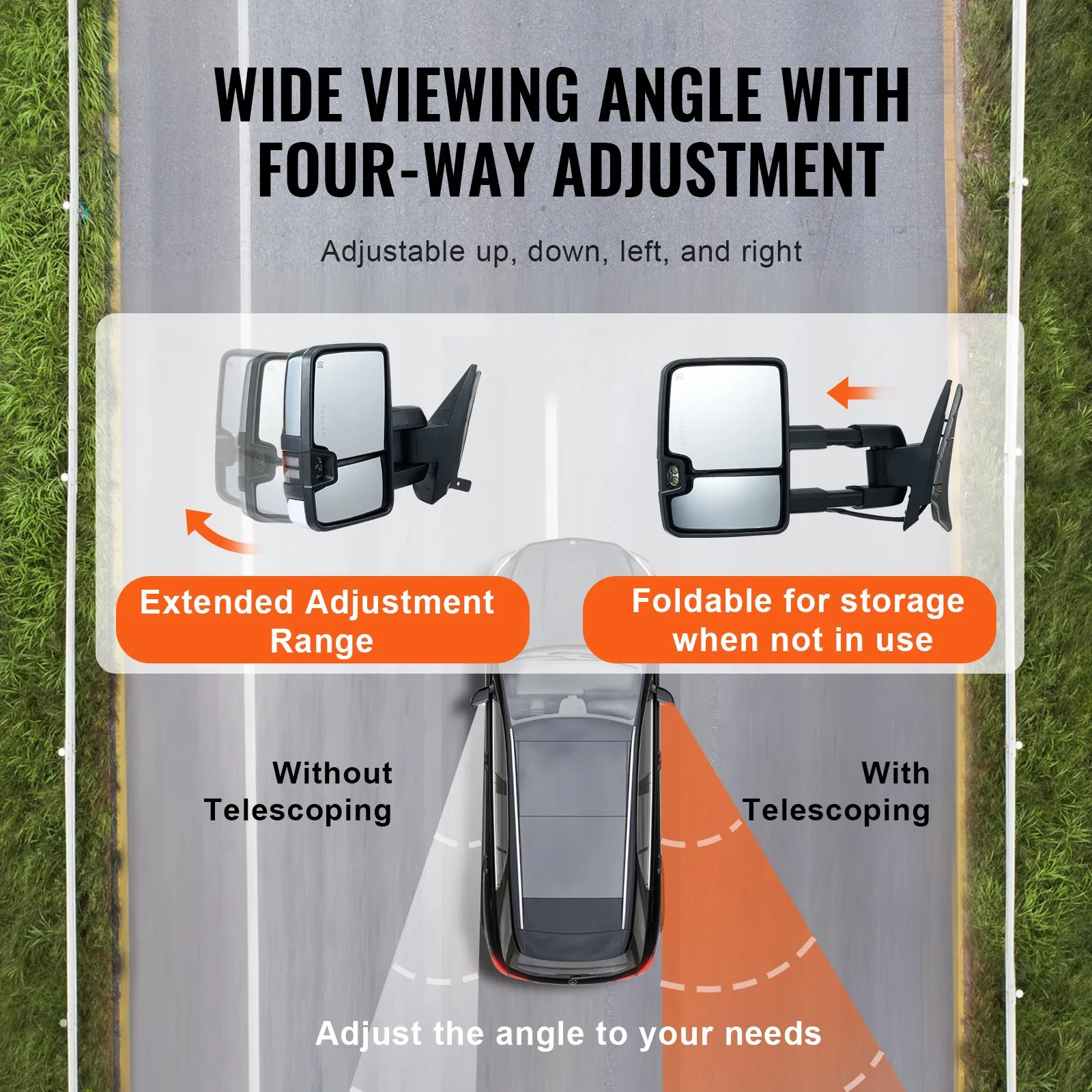 Towing Mirrors, Left & Right Pair Set 