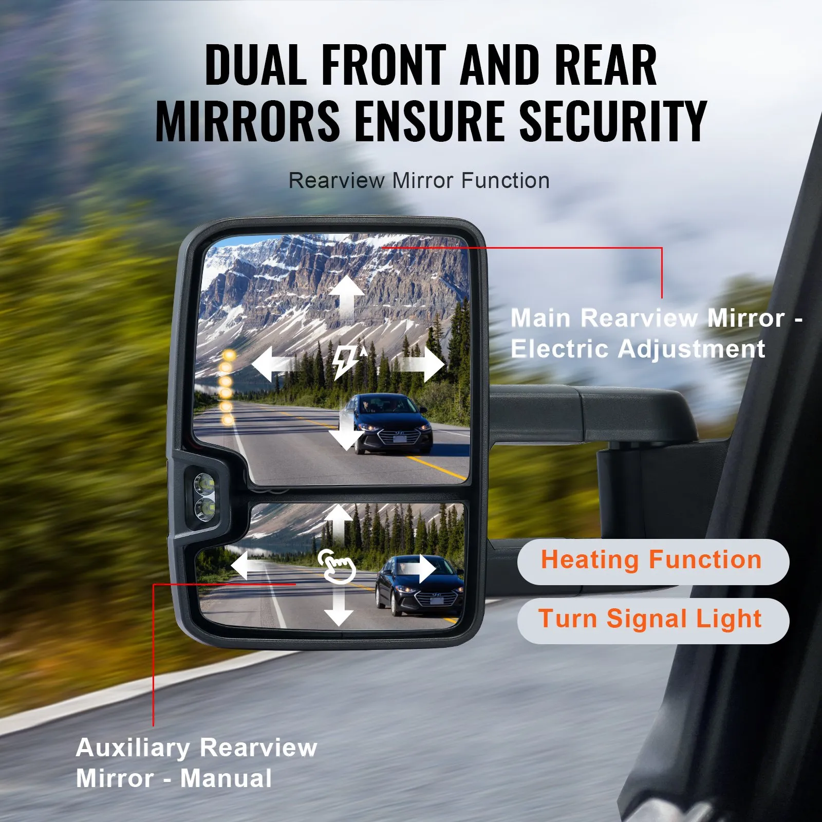 Towing Mirrors, Left & Right Pair Set 
