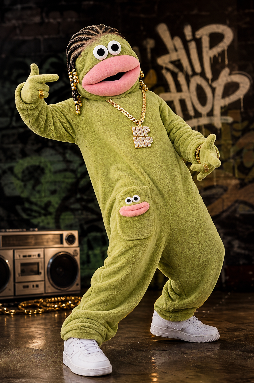 Cornrow big-mouthed frog hippop style one-piece suit