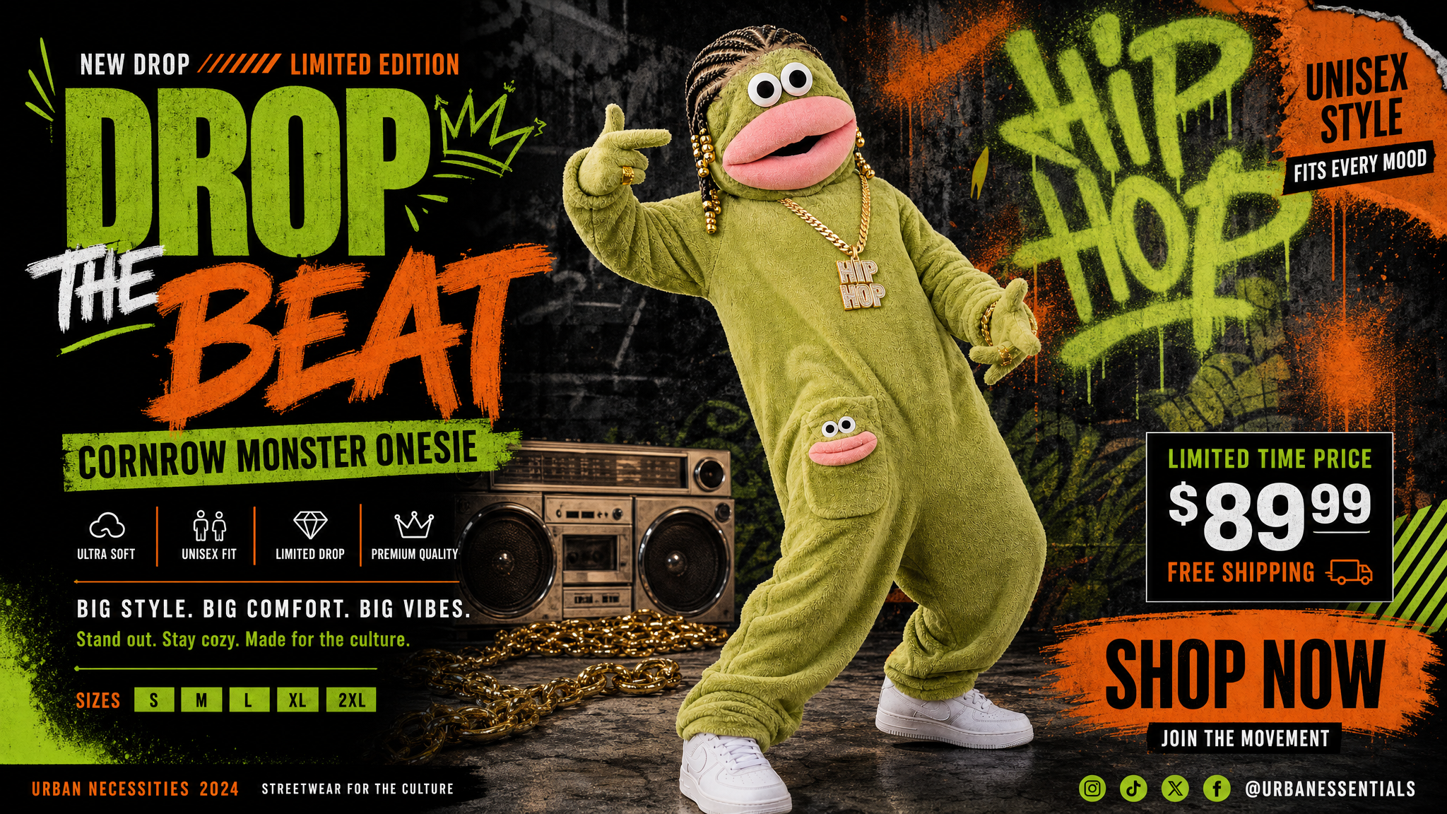 Cornrow big-mouthed frog hippop style one-piece suit