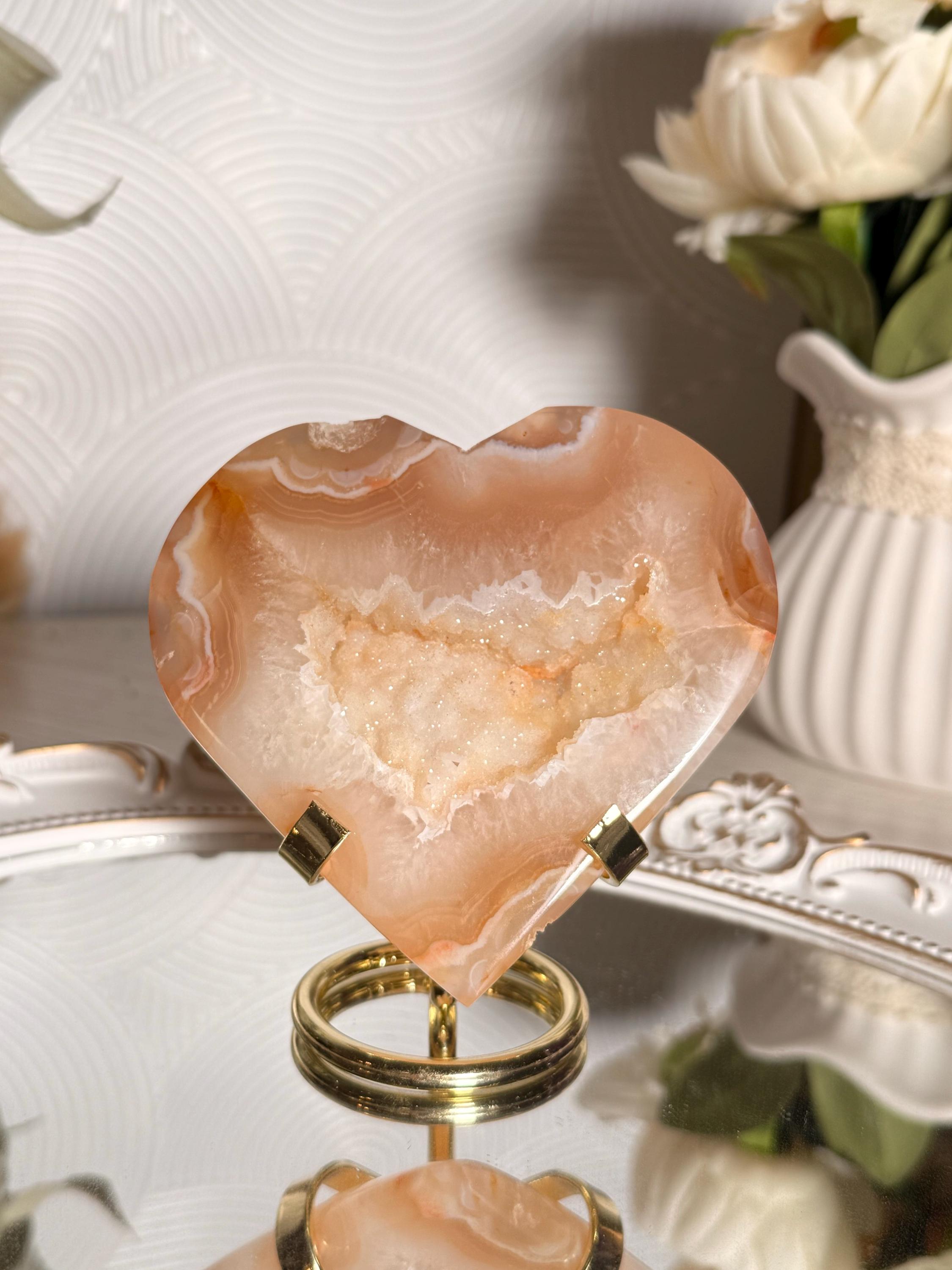Champagne Banded Agate Druzy Heart, 4.1 Inch