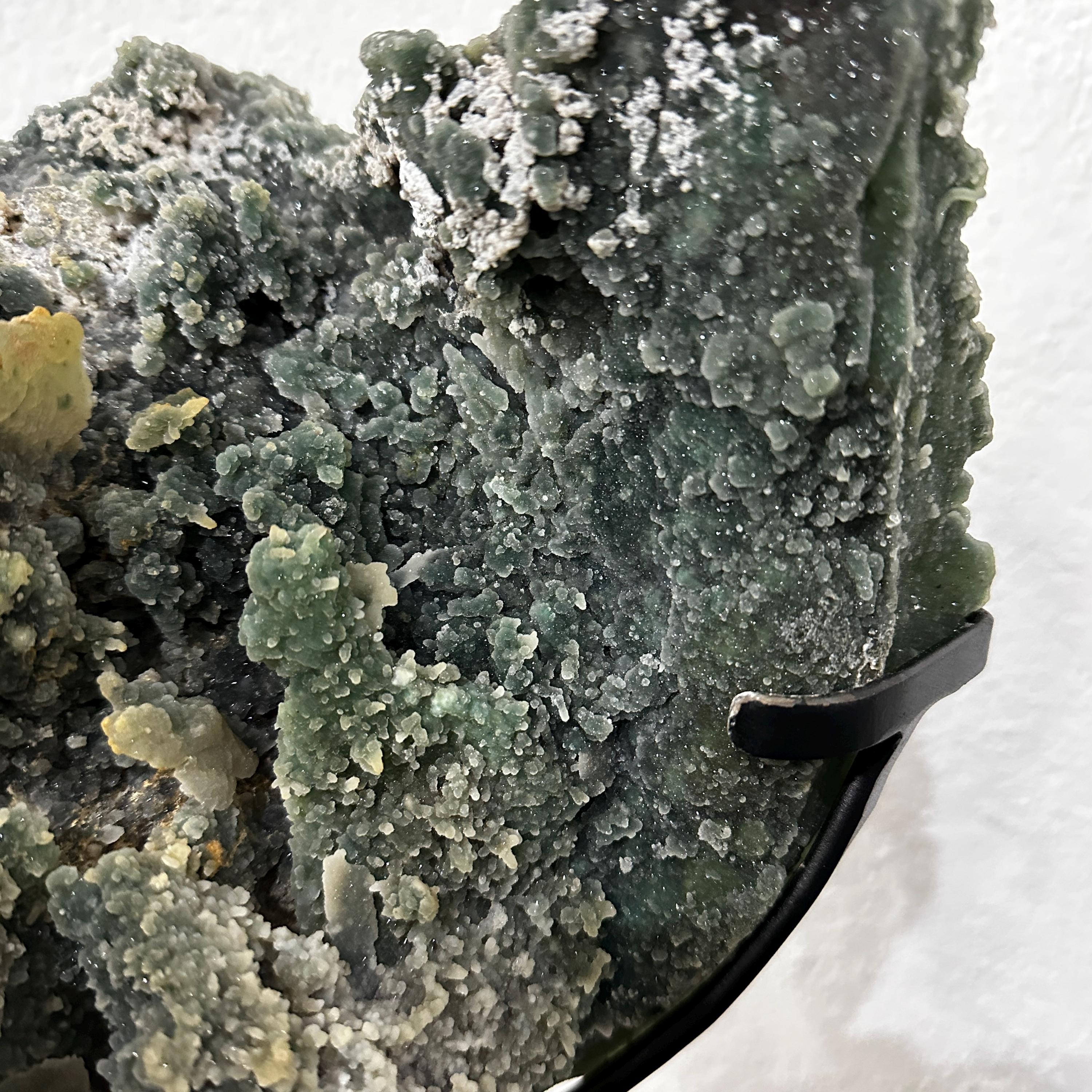 Green Sugar Druzy Quartz Cluster on Metal Stand