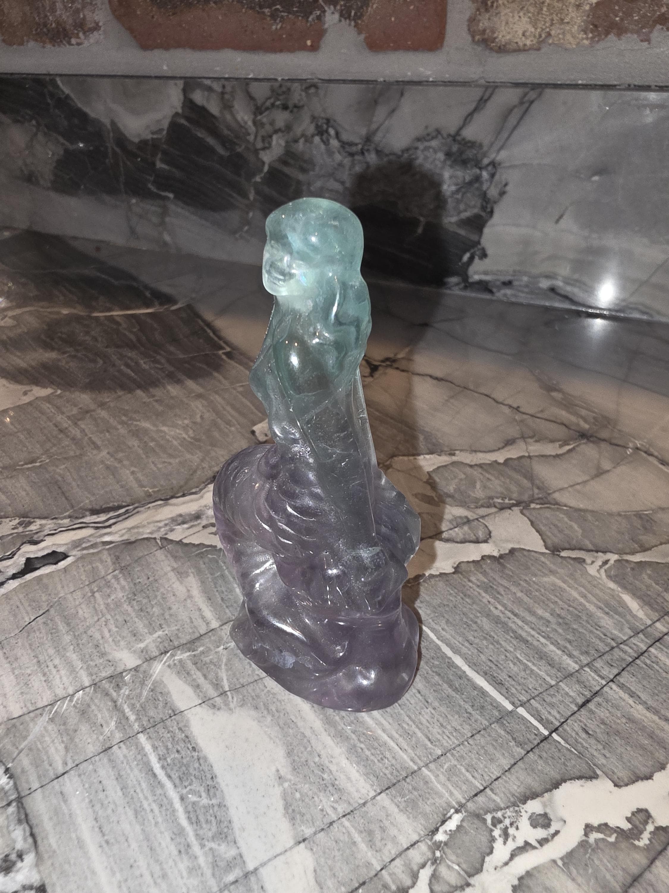 Green and Purple Fluorite Mermaid Carving