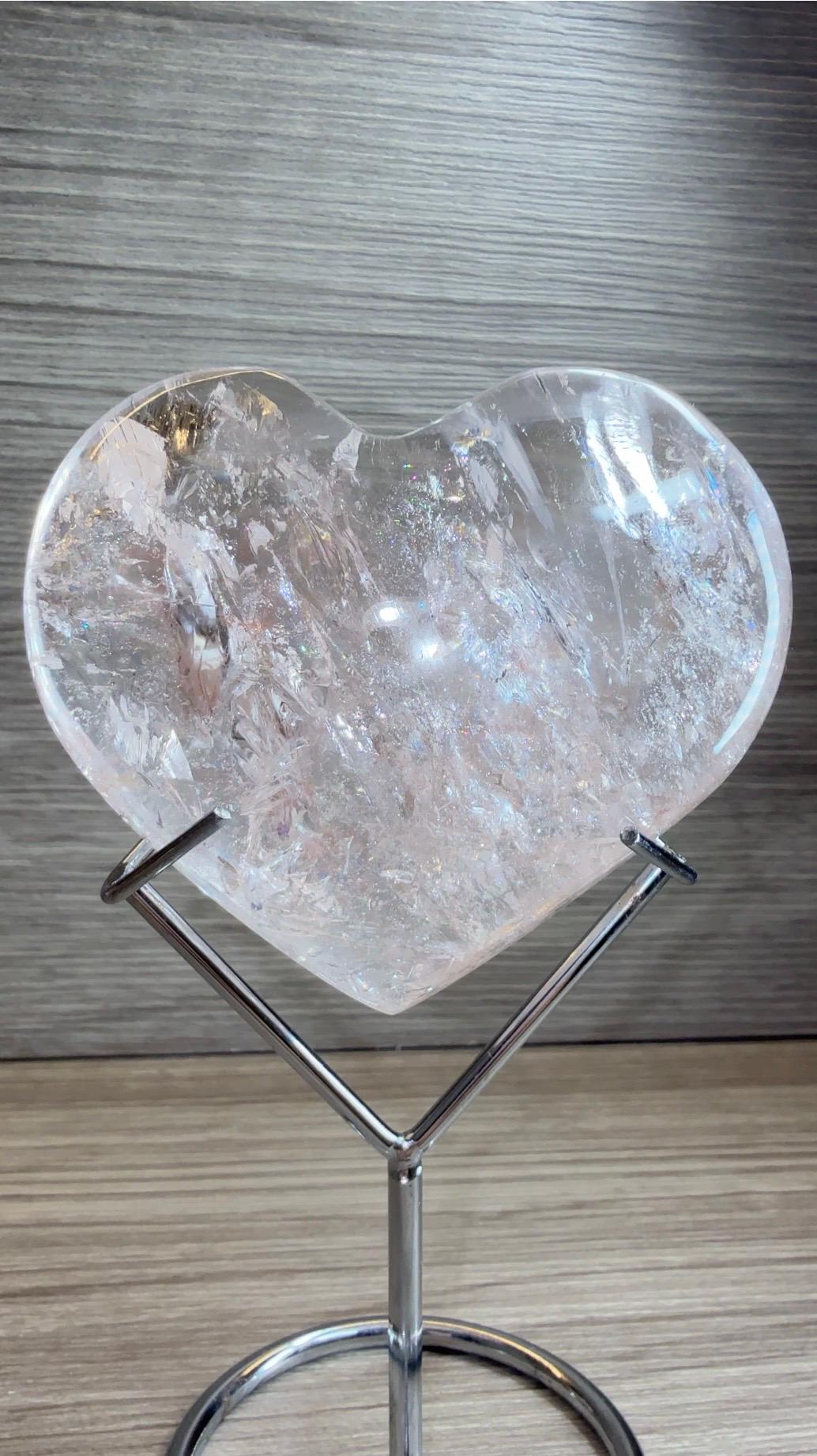 Pink Hematoid Quartz Heart on Metal Stand