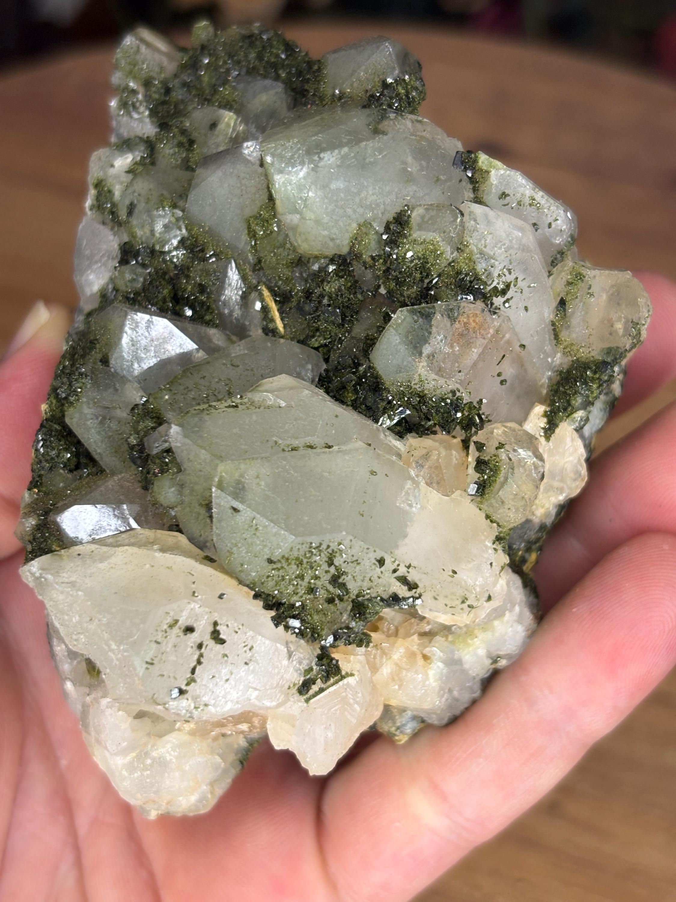 Epidote and Quartz Crystal Cluster, 360g