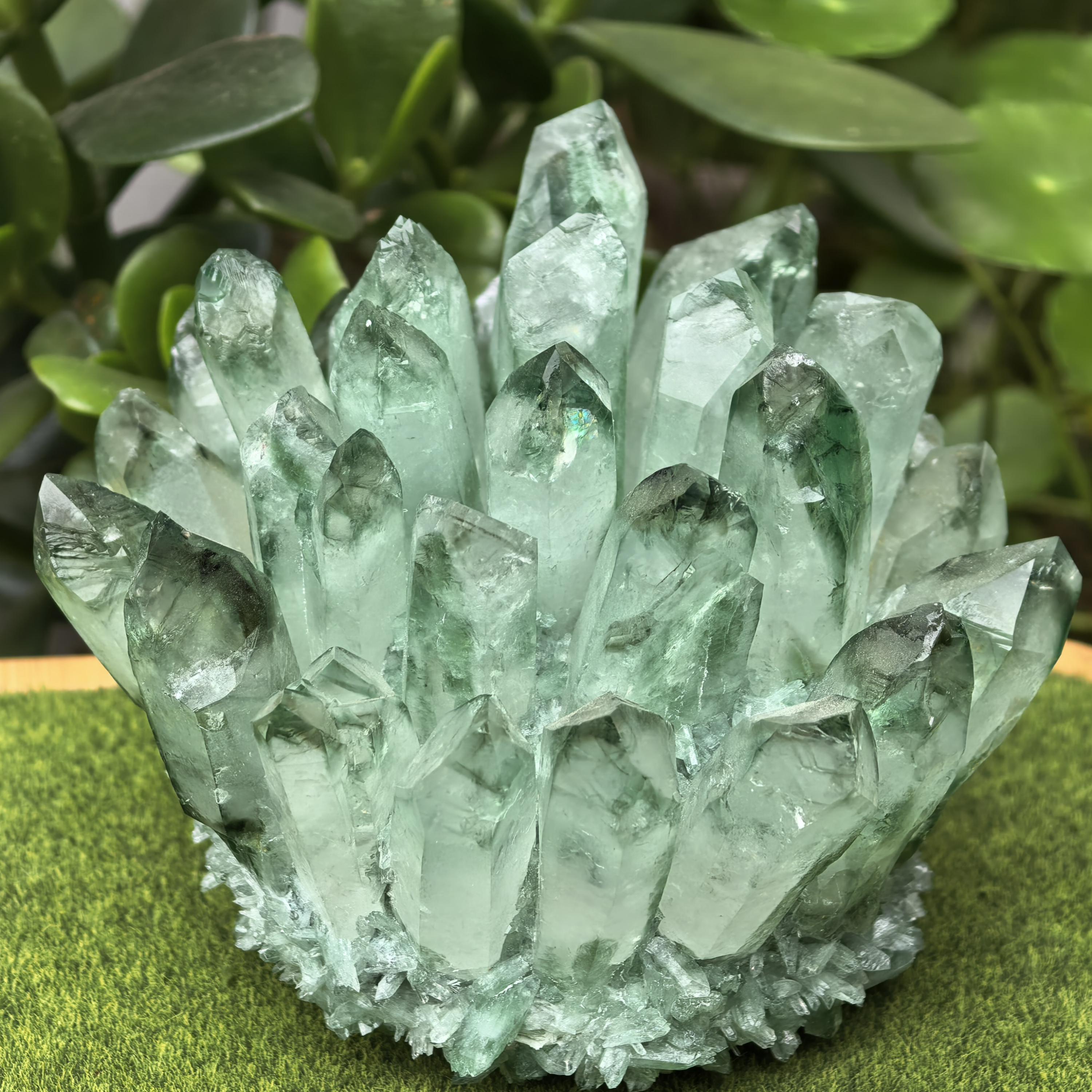 Green Phantom Quartz Crystal Cluster