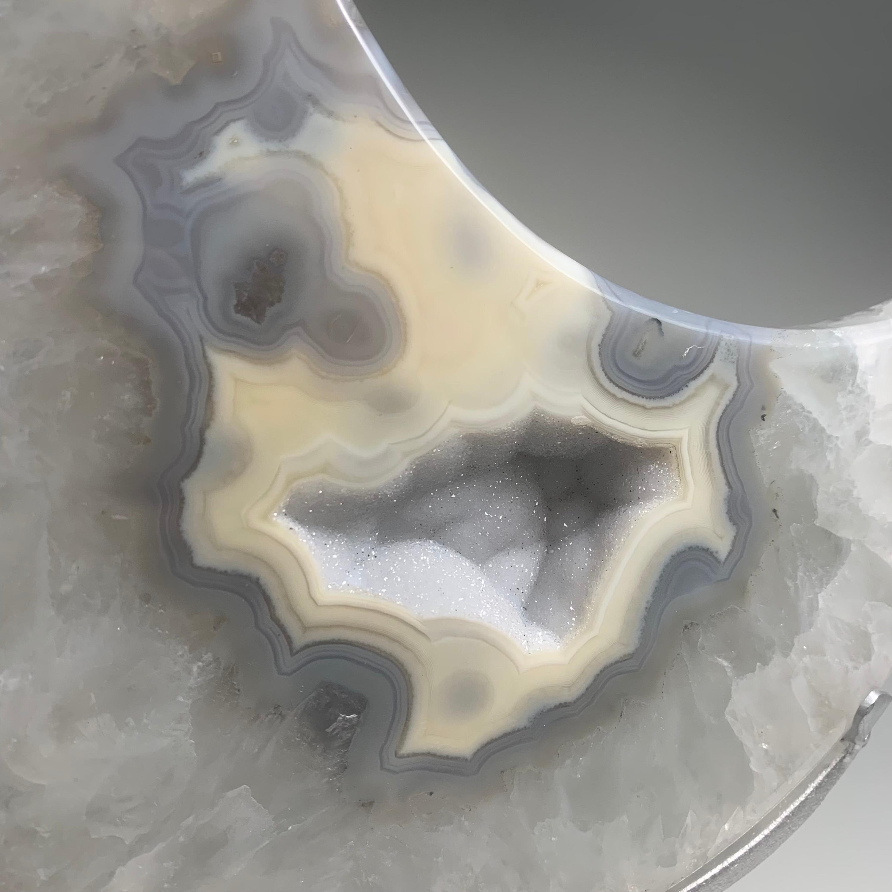 Blue Agate Druzy Moon on Metal Stand