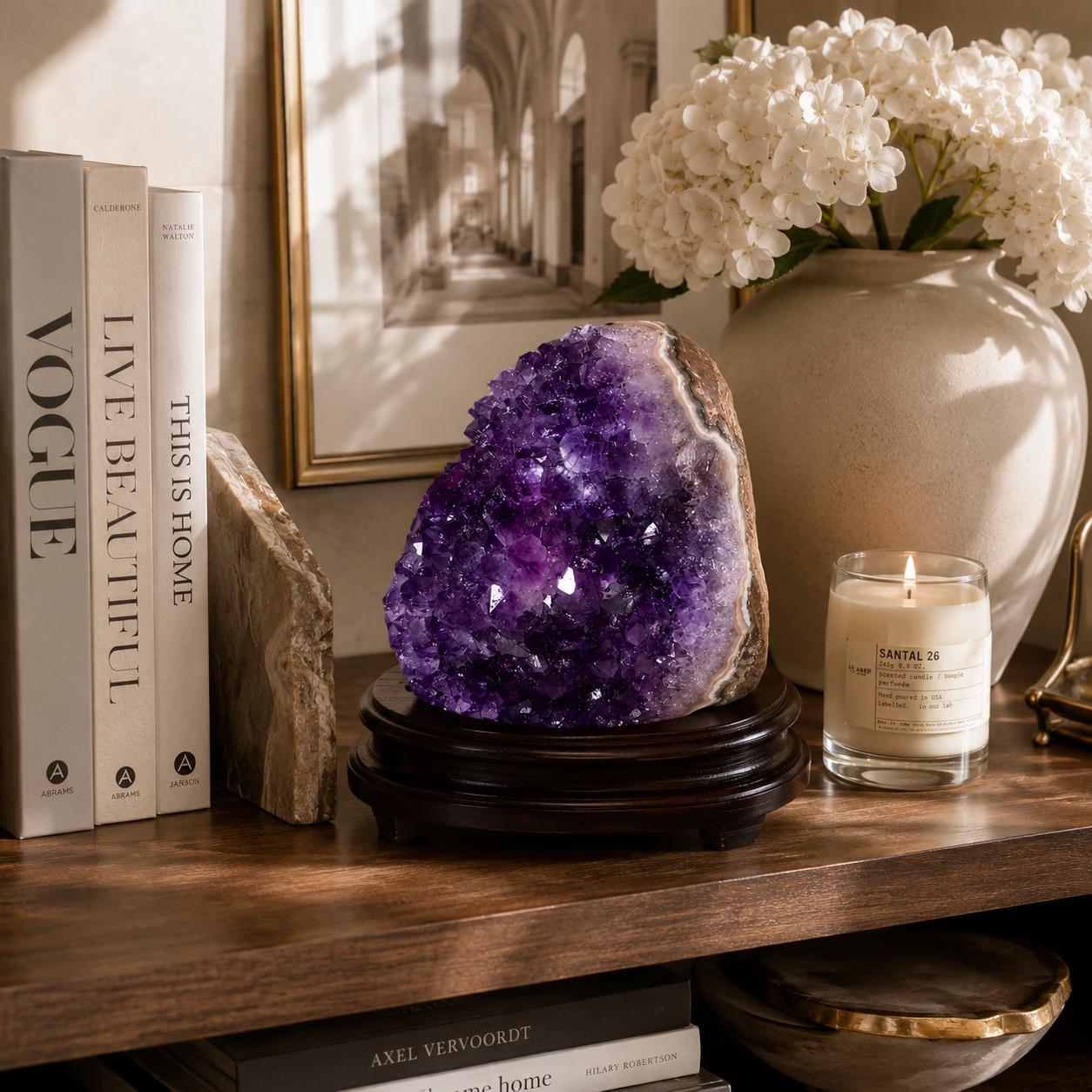 Amethyst Cathedral on Wood Stand