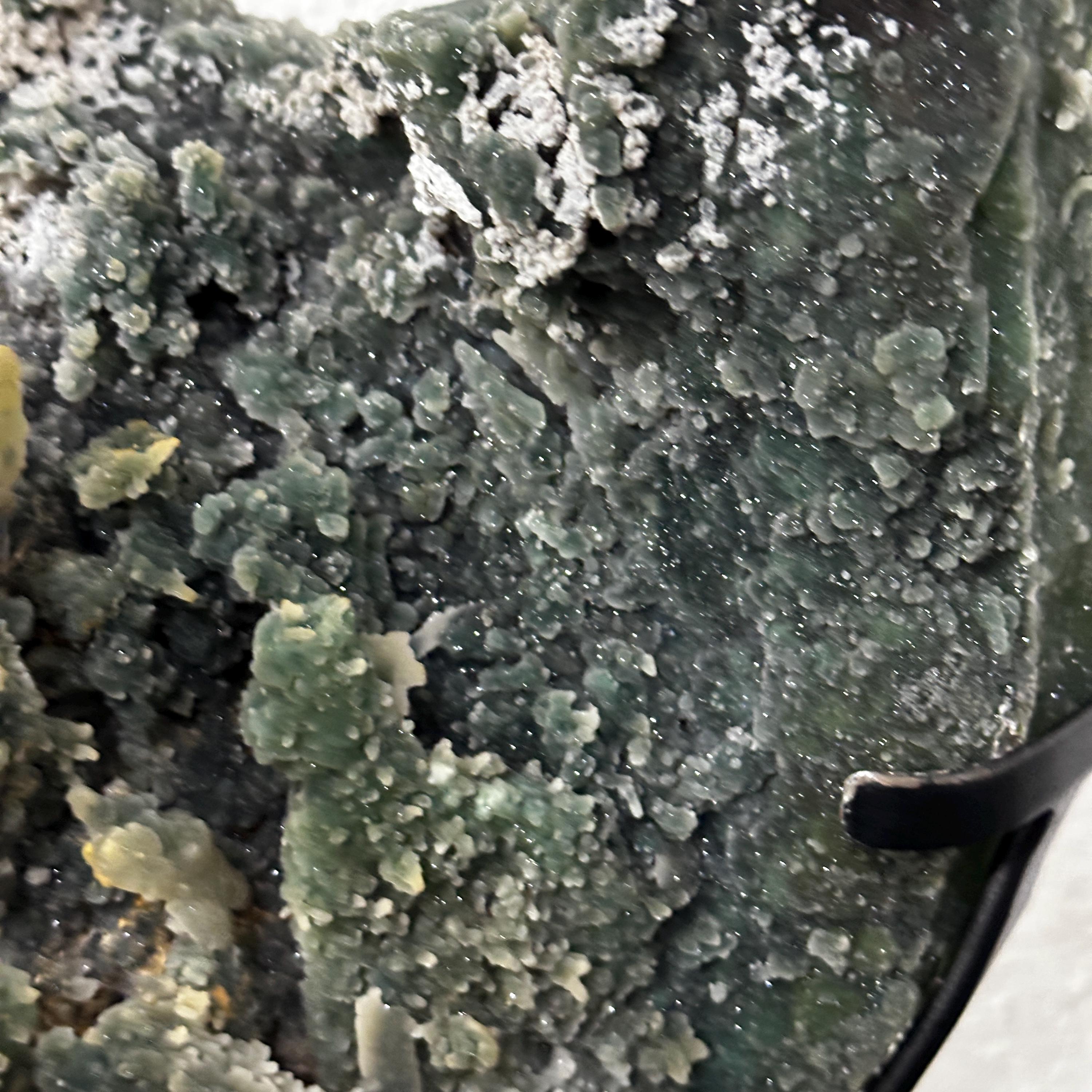 Green Sugar Druzy Quartz Cluster on Metal Stand