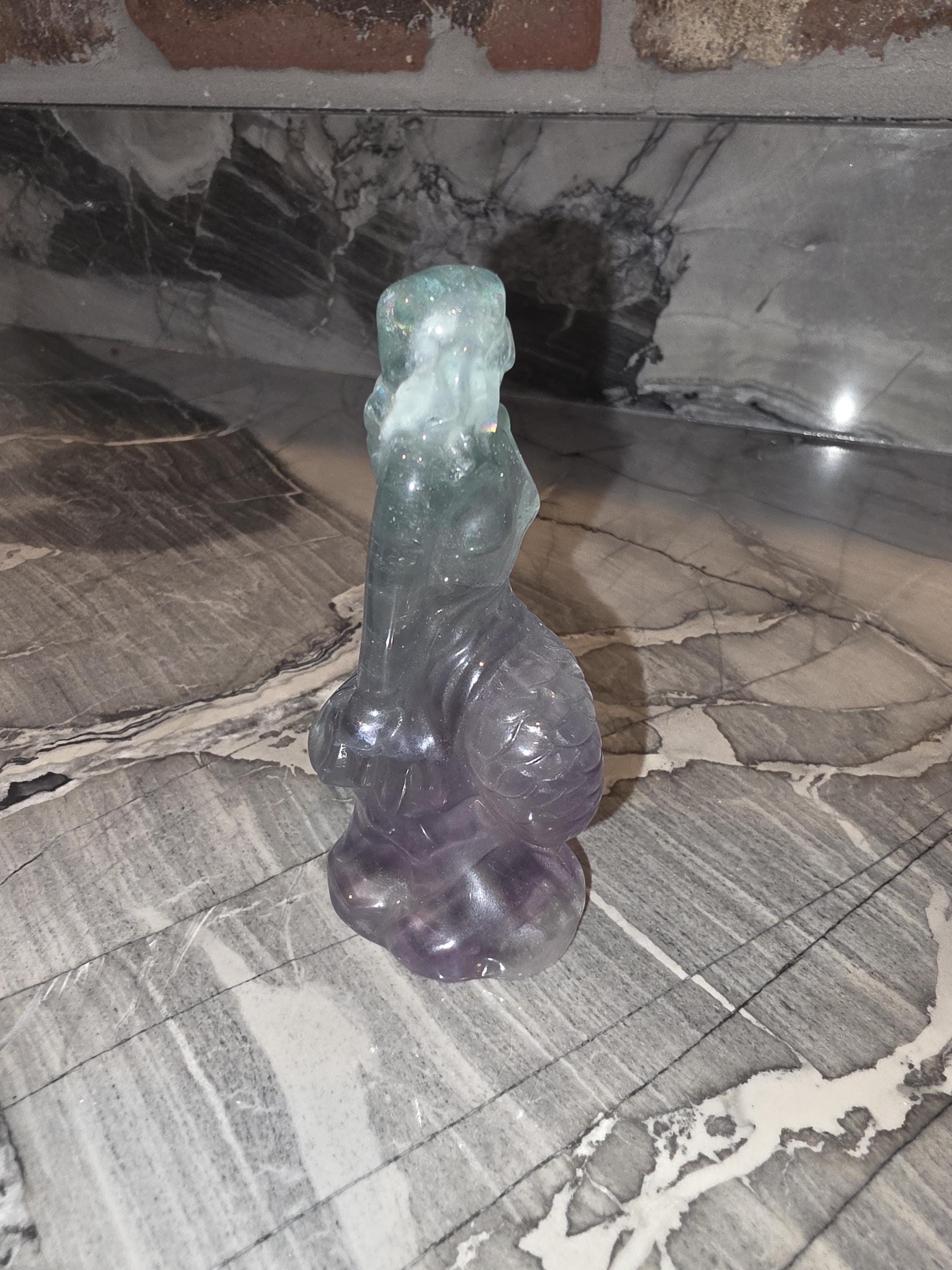 Green and Purple Fluorite Mermaid Carving