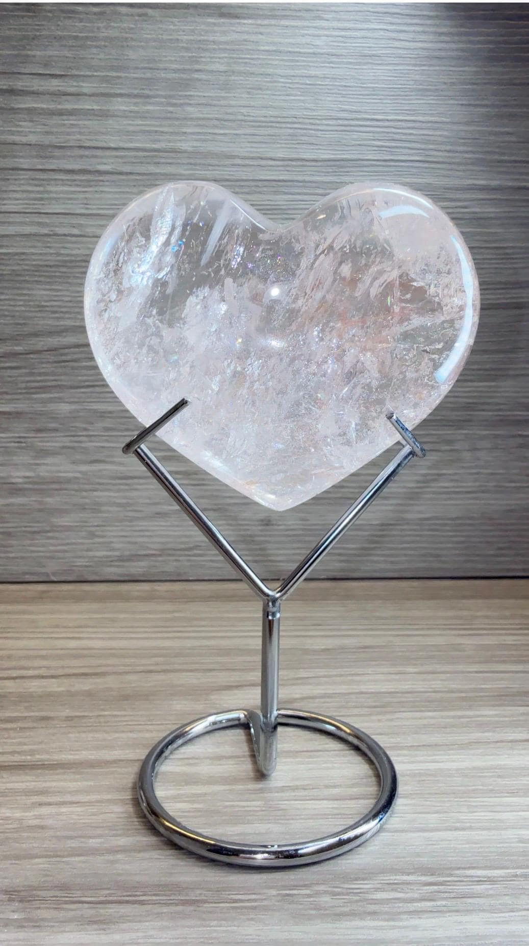Pink Hematoid Quartz Heart on Metal Stand