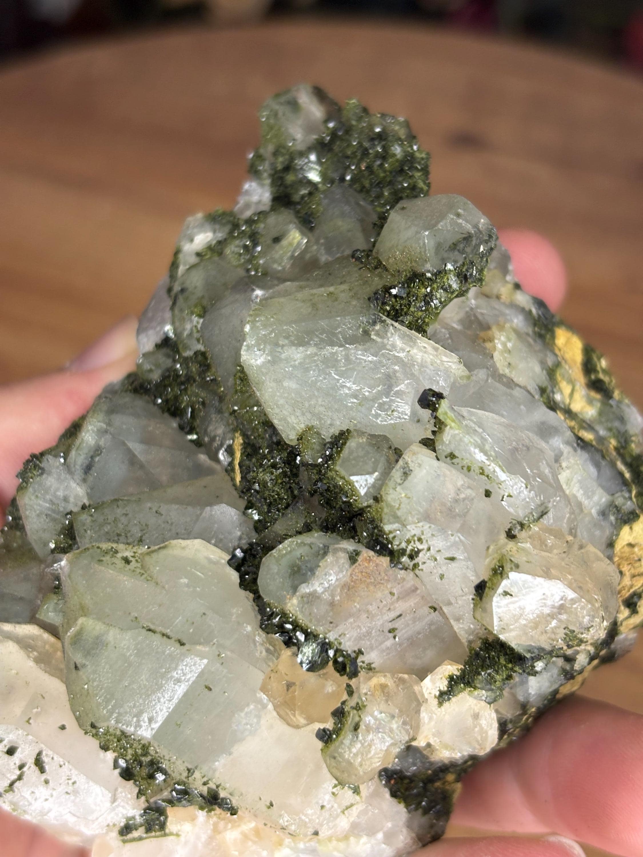 Epidote and Quartz Crystal Cluster, 360g