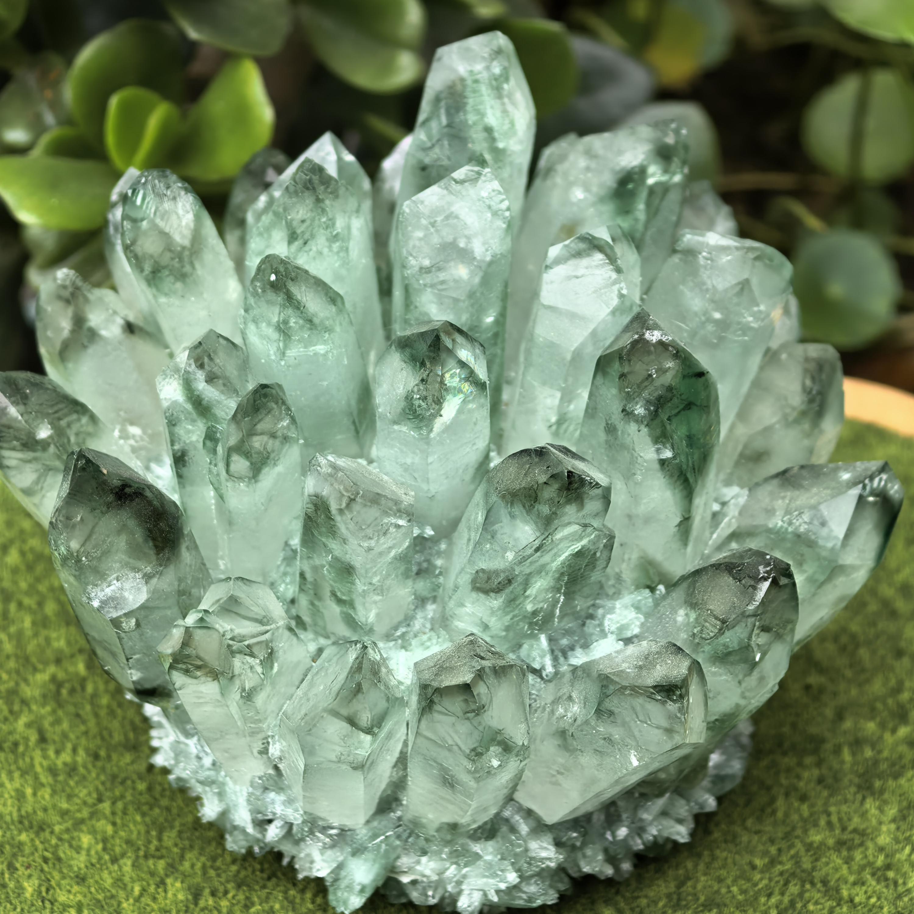 Green Phantom Quartz Crystal Cluster