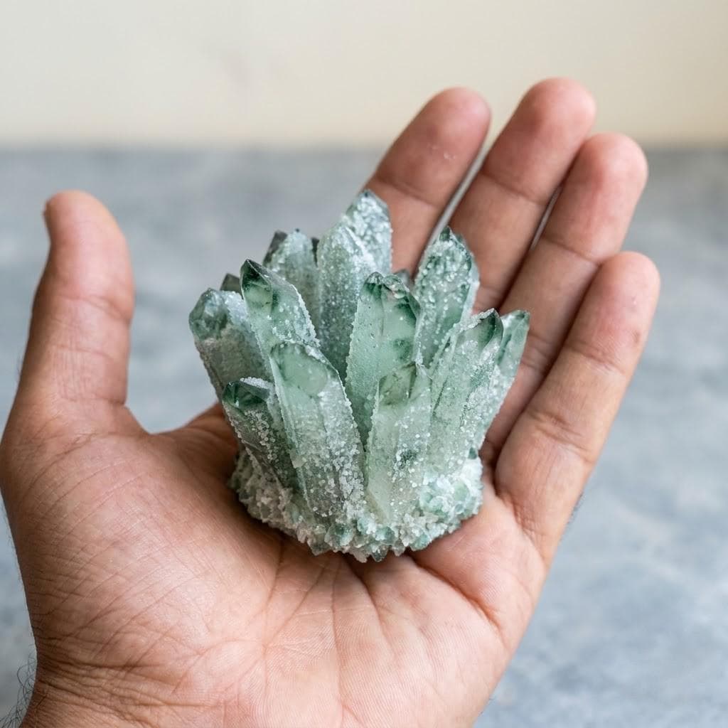 Green Phantom Quartz Crystal Cluster