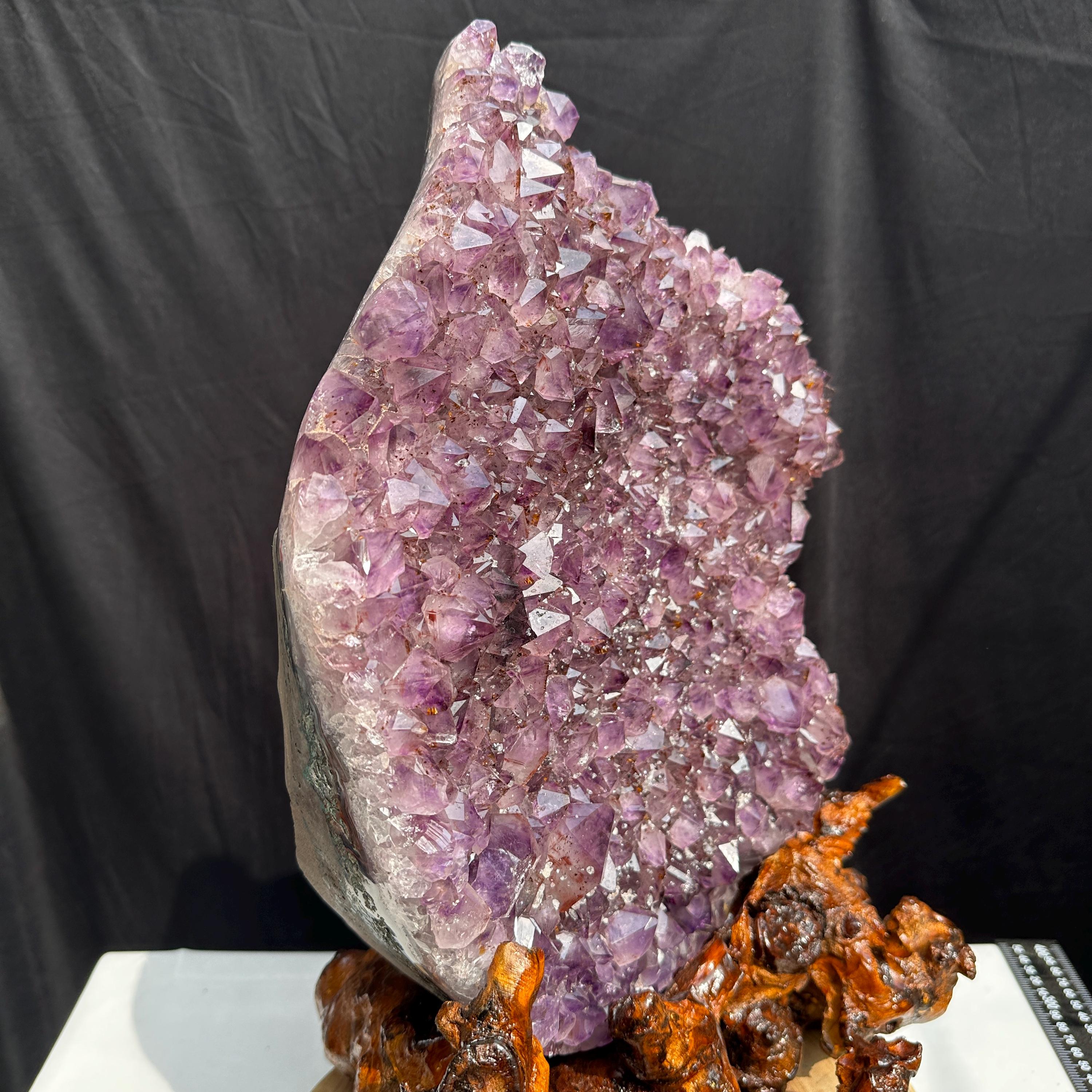 Amethyst Crystal Cluster on Wood Stand, 21.6lb