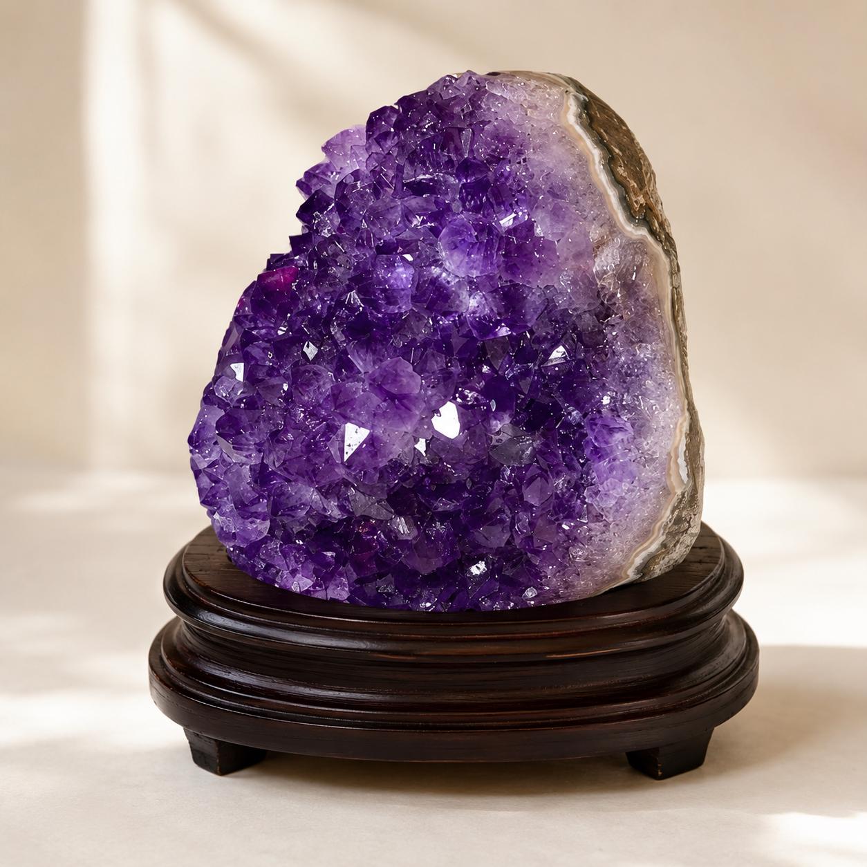 Amethyst Cathedral on Wood Stand