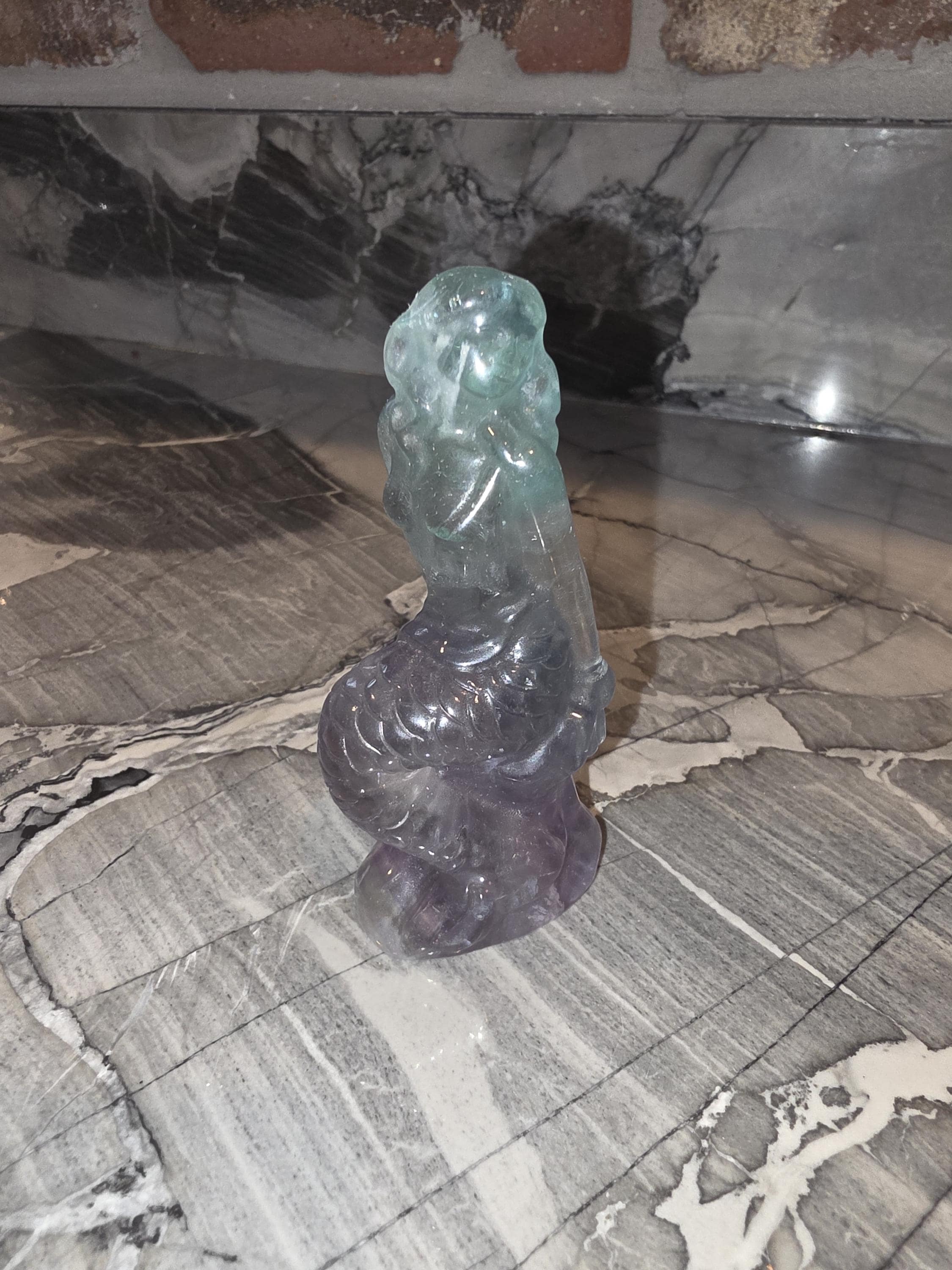 Green and Purple Fluorite Mermaid Carving