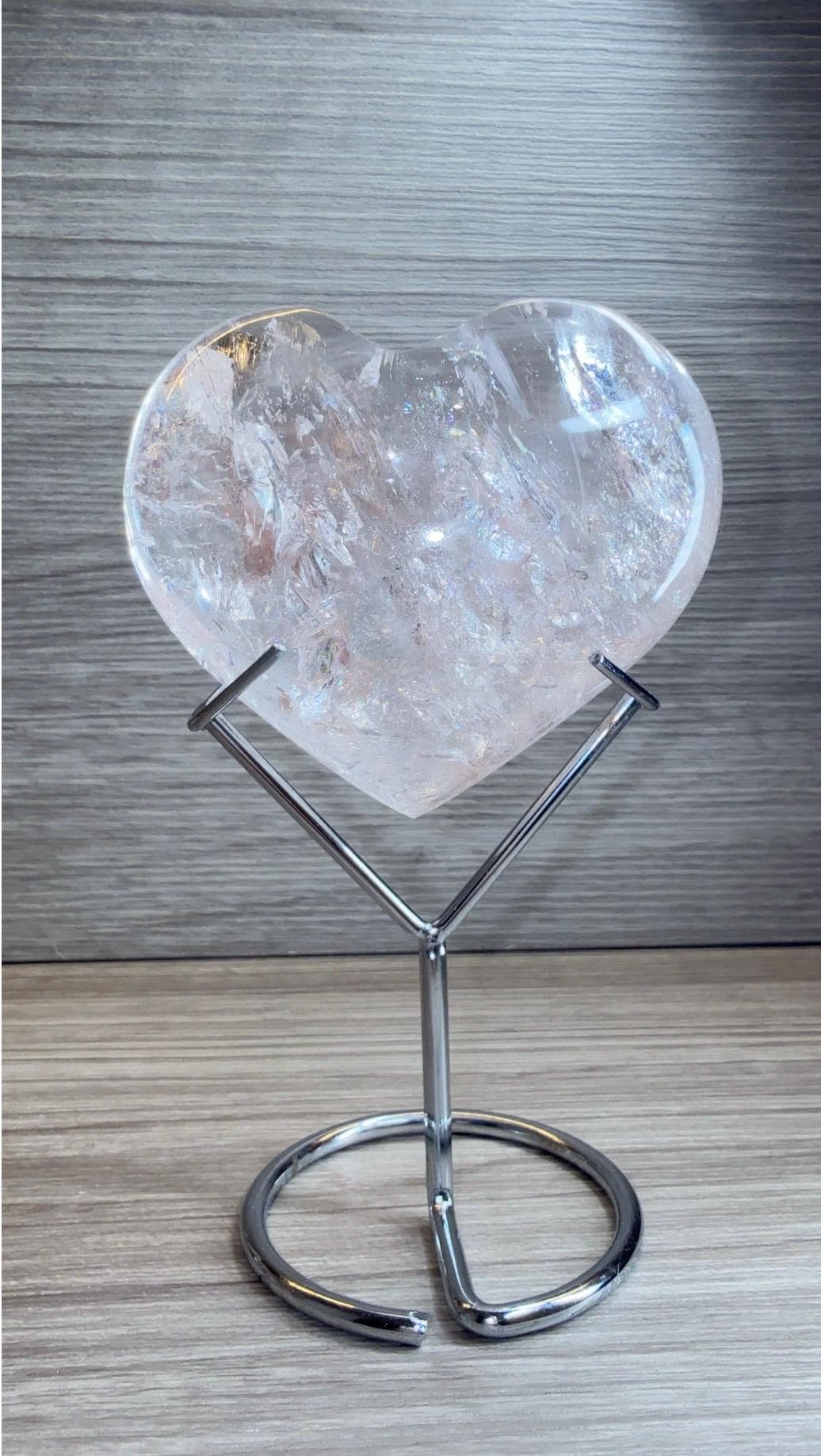 Pink Hematoid Quartz Heart on Metal Stand
