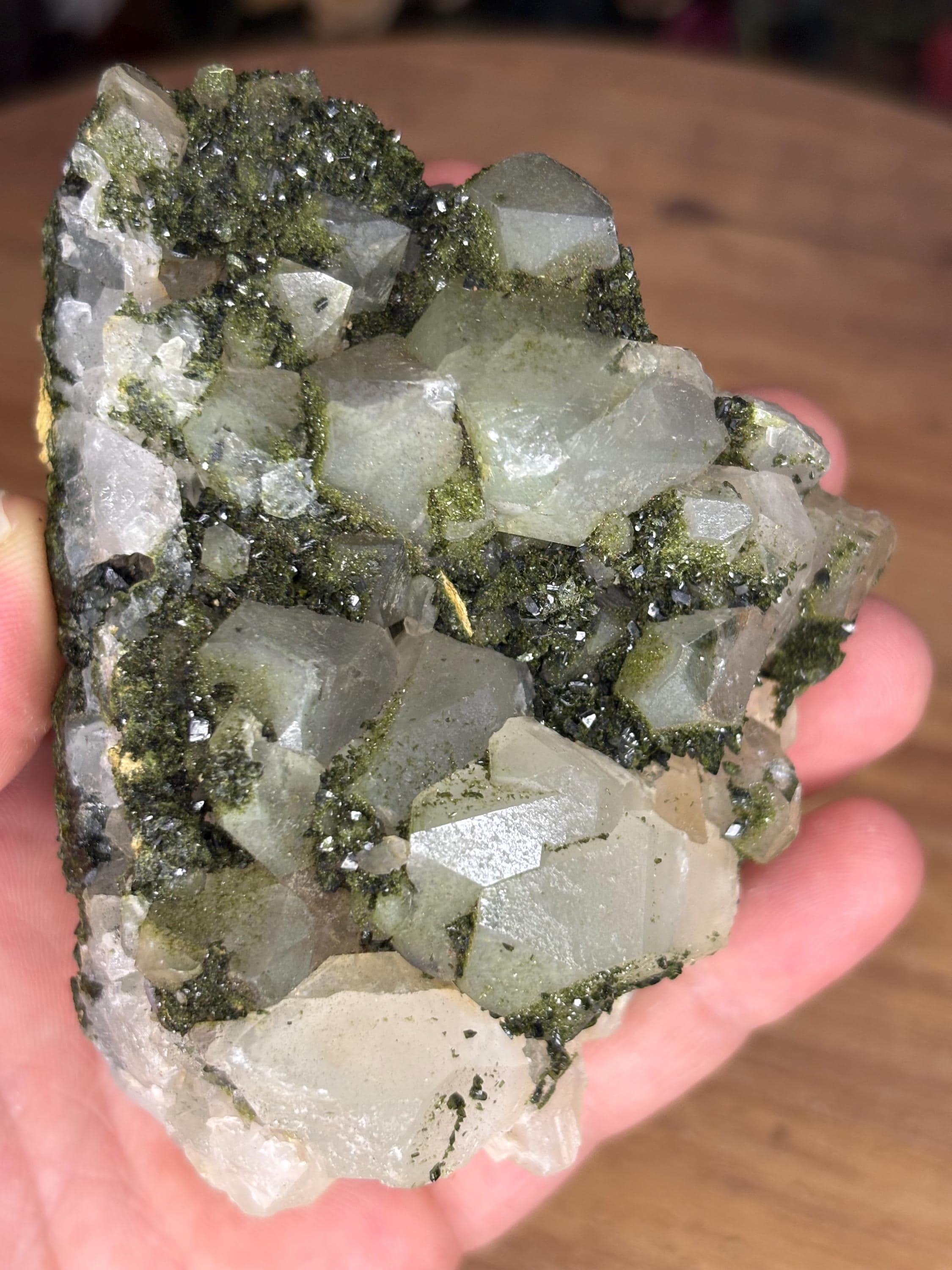 Epidote and Quartz Crystal Cluster, 360g