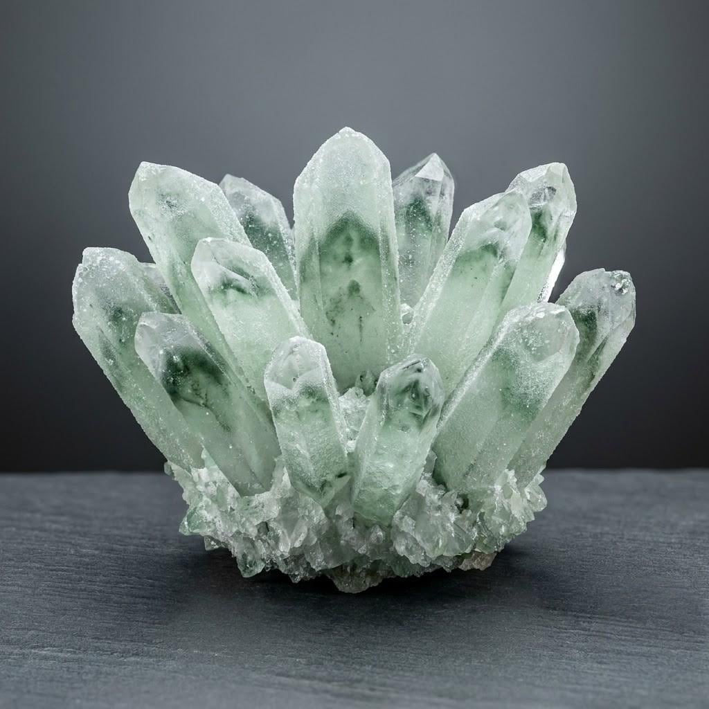 Green Phantom Quartz Crystal Cluster