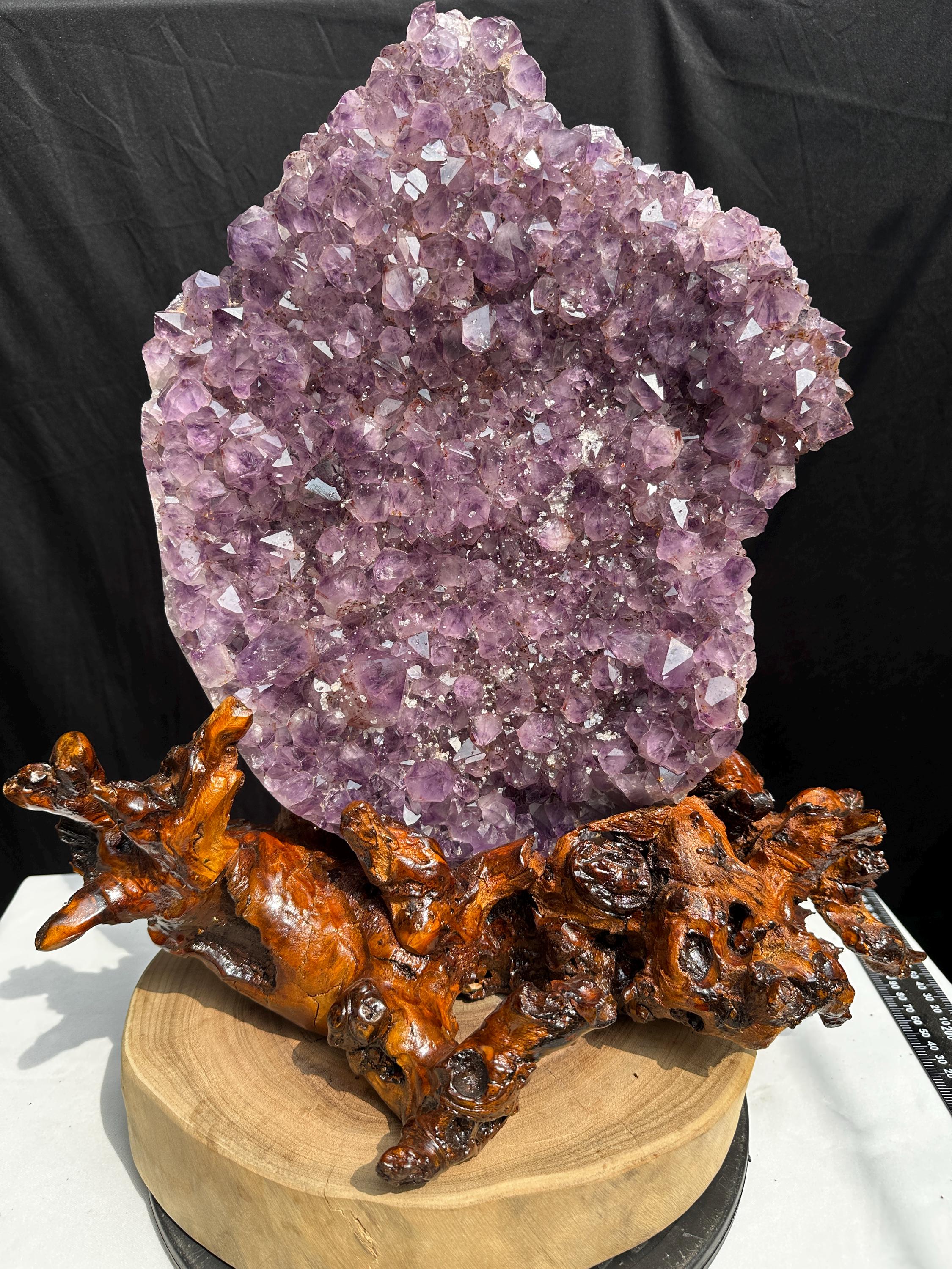 Amethyst Crystal Cluster on Wood Stand, 21.6lb
