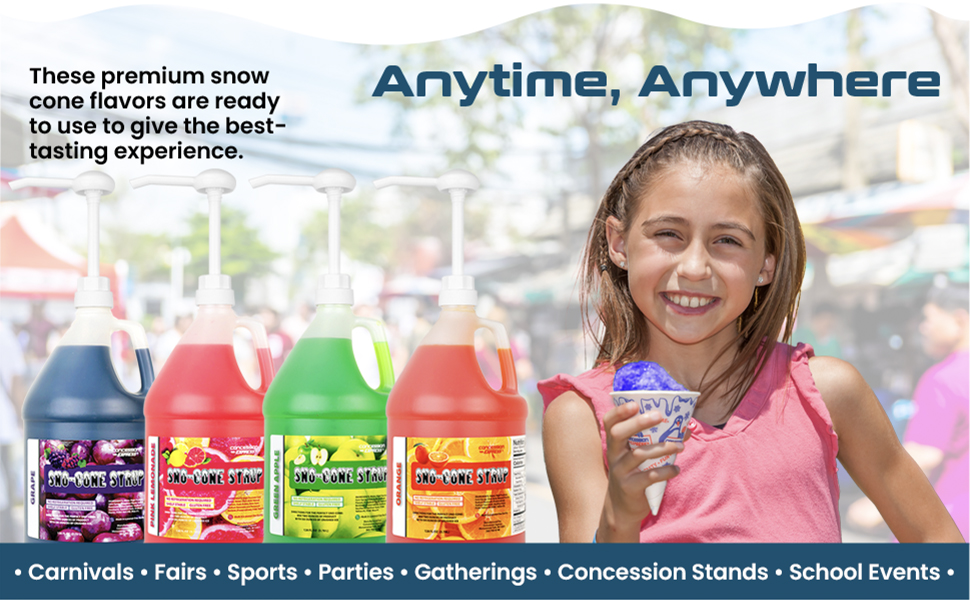 Sno-Cone Syrup Four Pack One-Gallon with Pump Choose the Flavor